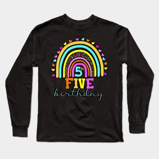 5 Years Old Rainbow 5Th Birthday For Girls Boys Kids Long Sleeve T-Shirt